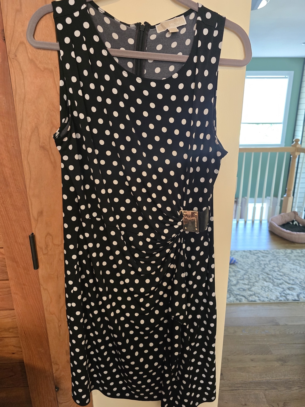 Michael Kors Sleeveless Black and White Polka Dot Twist-Waist Dress